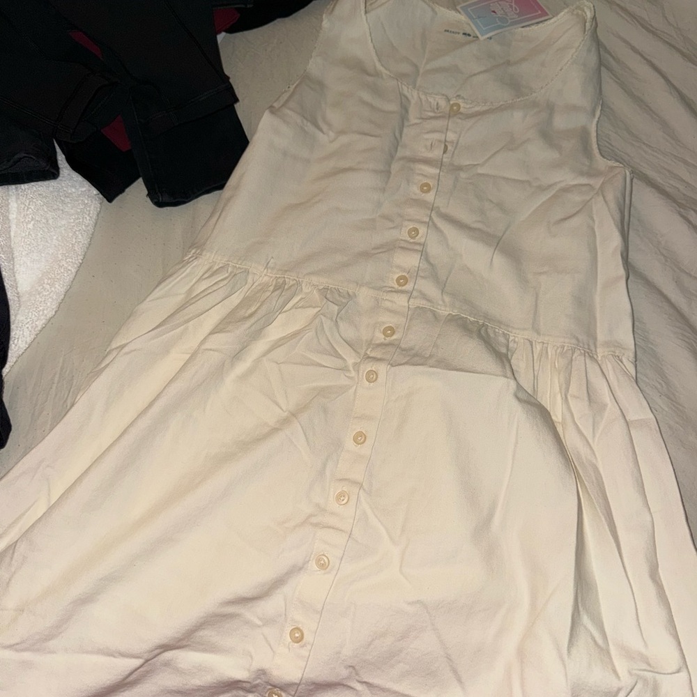 Brandy Melville Cream Button-Front Midi Dress